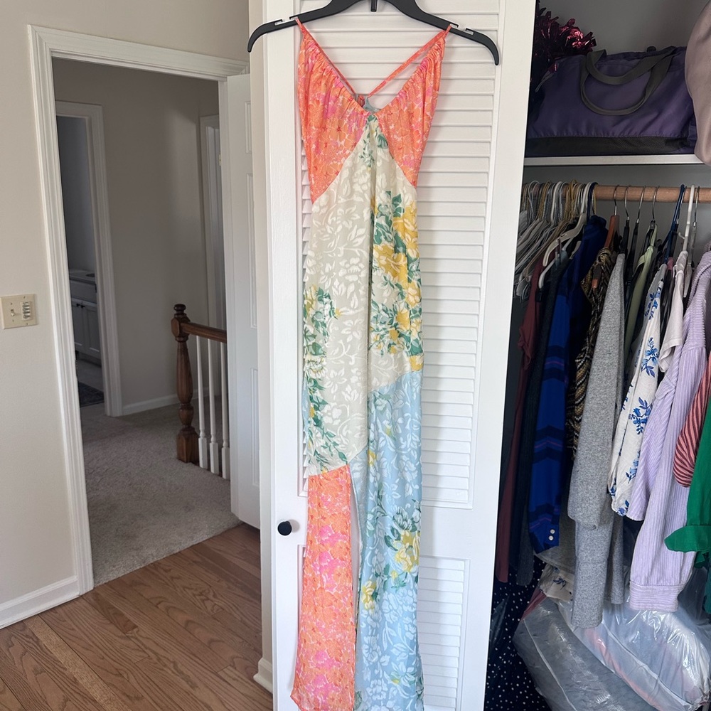 ASOS Multi-Color Floral Patchwork Maxi Dress - Coral, Yellow, Light Blue, Cream